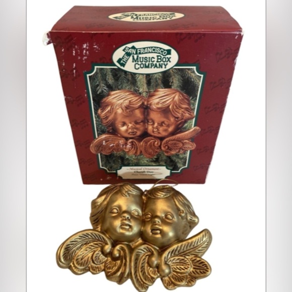 The San Francisco Music Box‎ Co Cherub Duo Musical Ornament Xmas Silent Night - Picture 1 of 13